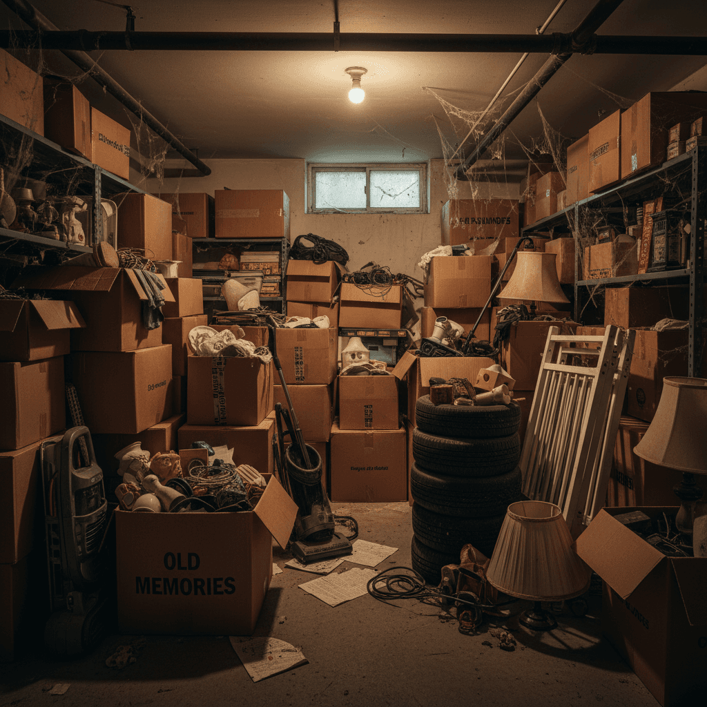 Cluttered basement ready for a cleanout