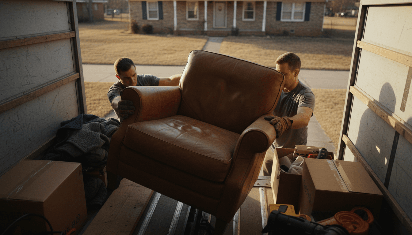 worker loading old furniture into junk removal truck