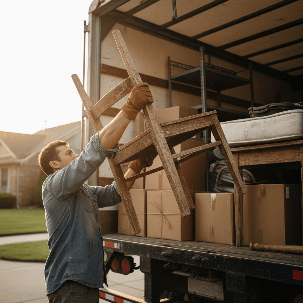 Loading an old couch onto the truck