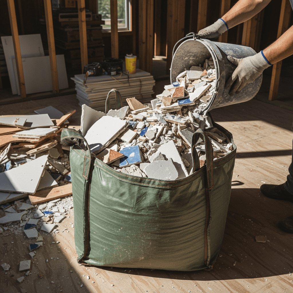 Construction debris in a dumpster