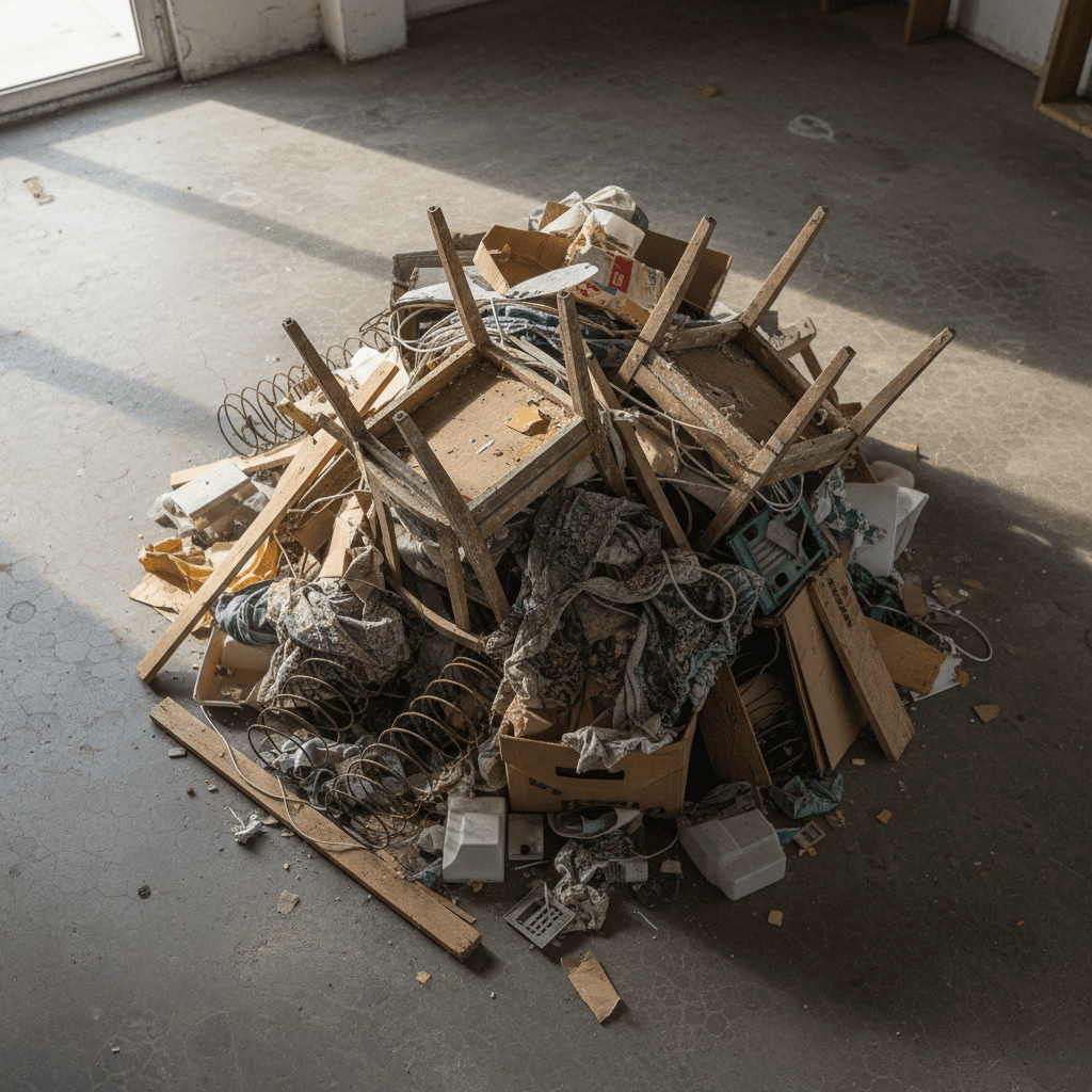 pile of household junk and debris waiting for removal