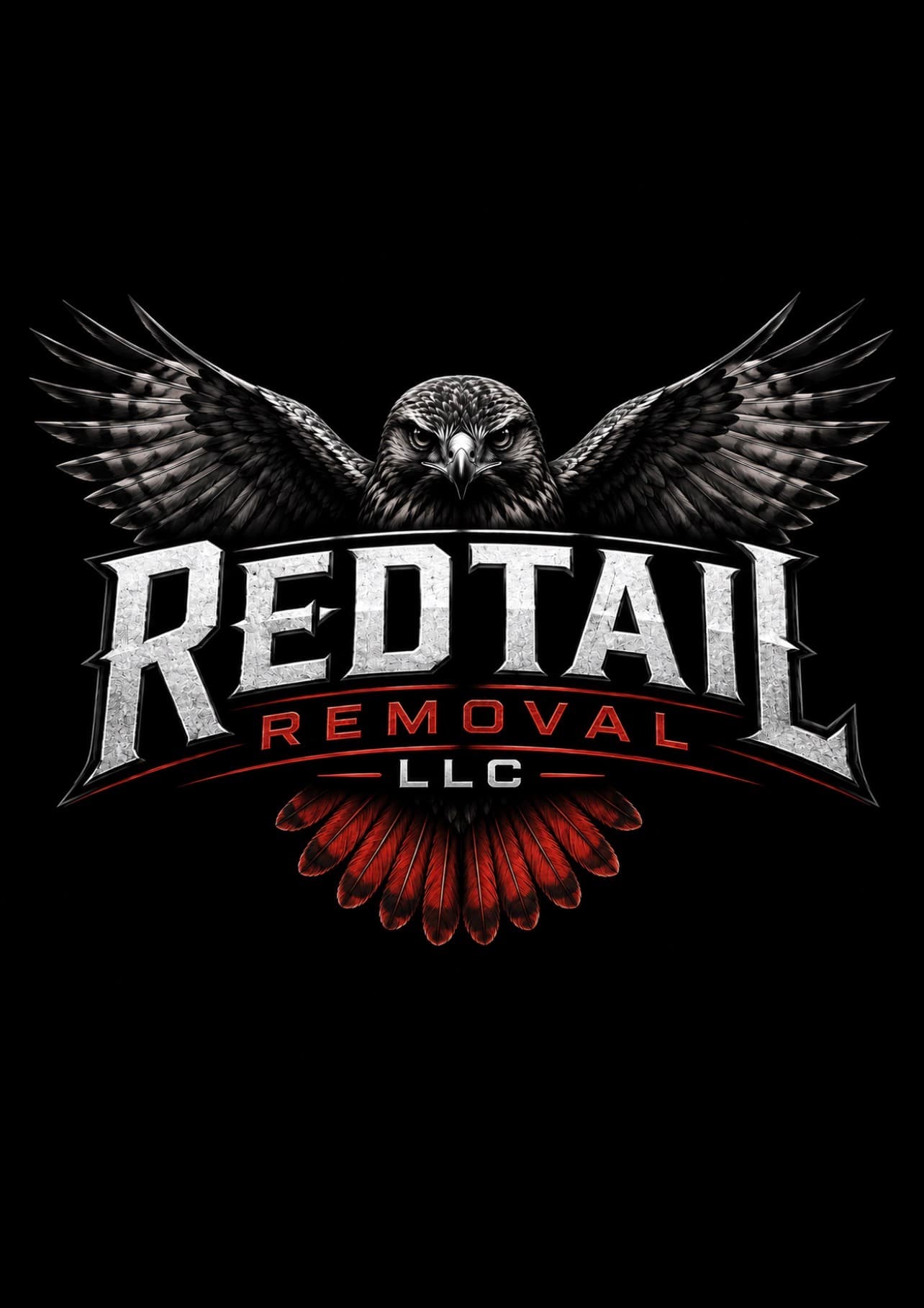 Redtail Removal LLC logo featuring a hawk with spread wings and a fanned red tail.